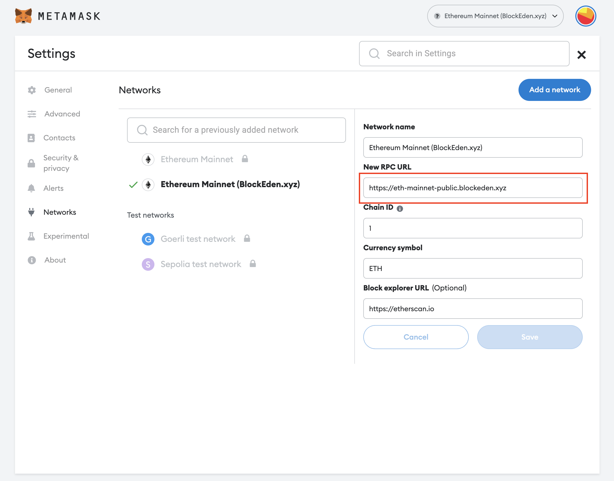 Setup BlockEden.xyz ethereum rpc url in Metamask